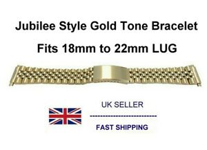 【送料無料】腕時計　ゴールドトーンジュビリーブレスレットスプリングエンドフィッティングgold tone jubilee bracelet with spring end fitting 18mm 20mm 22mm 14,985円