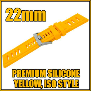 【送料無料】腕時計　?イエローダイバーシリコンラバーストラップ??? ? 22mm yellow, diver, silicone rubber, high quality watch strap ? ?
