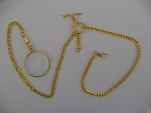 【貨物輸送無料】ウォッチ モノクルダブルアルバートゴールドメッキポケットウォッチチェーンフォブバー 腕時計-男女兼用腕時計