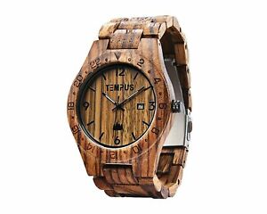 【送料無料】腕時計　テンピュースメンズハンドクラフトウッドボックスtempus mens hand crafted wood wristwatch ~ in box ~timedate dual movement