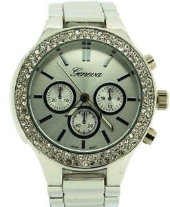 【送料無料】腕時計　ジュネーブシルバートーンクロノエフェクトストーンセットベゼルレディースブレスレットgeneva silvertone chrono effect stone set bezel ladies bracelet watch ge0741