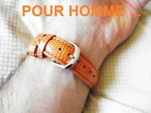 【送料無料】腕時計　キュアテーブルファコンレザードクースオレンジブレスレットモントル20 mm cuir veritable facon lezard cousu orange bracelet pour montre