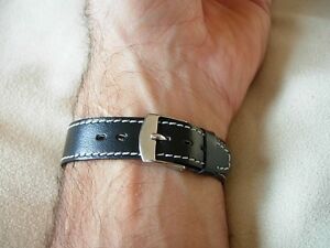 【送料無料】腕時計 ブレスレットヴーノワールクチュールブランシュレリップアネス17 mm bracelet veau veritable noir couture blanche ideal pour les lip annees 60