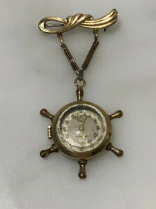 【貨物輸送無料】ウォッチ ヴィンテージホイールラペルブローチピンインペリアルゴールドメッキvintage ship wheel watch lapel brooch pin~ imperial 10k gold plated ~ gvc 男女兼用腕時計-腕時計