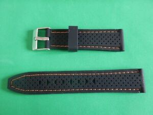 【送料無料】腕時計　ブレスレットレーシングノーティックラリーノワールクチュールオレンジ20 mm bracelet solide gomme a trous racing nautic rallye noir couture orange