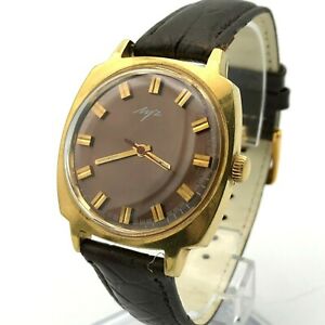 【送料無料】腕時計 メンズブラウンソビエトゴールドメッキソmens brown formal wristwatch soviet gold plated 2209 luxury 18k ussr luch square
