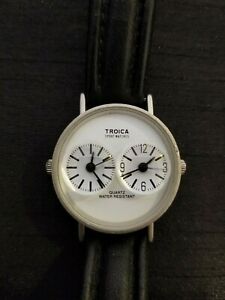 【送料無料】腕時計　トロイカヴィンテージレアデュエルタイムウォッチホワイトtroica vintage *htfrare* duel time watch blkwhitevery good quality wbattry