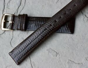 【送料無料】腕時計　パッドダークブラウンテジュトカゲパターンヴィンテージストラップpadded dark brown teju lizard pattern genuine leather 18mm vintage watch strap