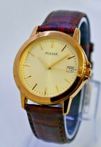 【送料無料】腕時計　メンズパルサーゴールドトーンブラウンレザードレスカジュアルウォッチクォーツmens pulsar gold tonebrown leather dresscasual watch, date, quartz v742x004
