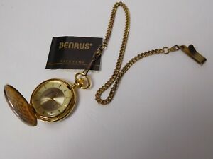 【貨物輸送無料】ウオッチ ヴィンテージベンラスクォーツシルバーゴールドトーンポケットウォッチチェーンベルトベストクリップ