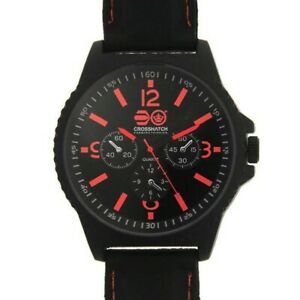 【送料無料】腕時計　メンズクォーツステッチゴムストラップウォッチクロスハッチmens quartz stitched rubber strap watch red crosshatch