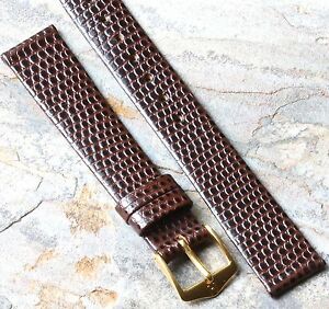 【送料無料】腕時計　ヴィンテージストラップダークブラウンリアリスティックトカゲvintage watch strap 16mm dark brown realistic lizard grain leather by hirsch nos