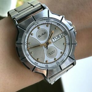 【送料無料】腕時計　レトロメンスロシアカレンダーウォッチオリジナルretro men slava russian automatic calendar 24 hour watch english original 2mchz