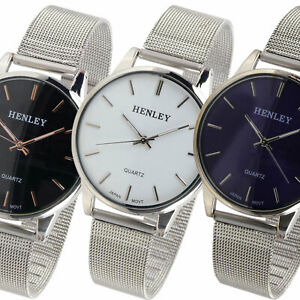【送料無料】腕時計　メンズクラシックスタイリッシュヘンリーメッシュブレスレットウォッチボックスmens classic stylish henley mesh bracelet watch gift boxed