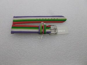 【送料無料】腕時計　ミケーレパープルホワイトグリーンピンクストライプファブリックウォッチストラップgenuine michele 18mm purple white green pink stripe fabric watch strap