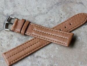【送料無料】腕時計　クラシックタンステッチレザーヴィンテージウォッチストラップclassic tan 3x stitched 18mm genuine leather vintage watch strap 1960s70s nos