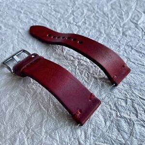 【送料無料】腕時計　ヴィンテージブラッドレッドイタリアンレザーウォッチストラップステッチ22mm vintage blood red tuscan italian leather watch strap red stitch｜hokushin