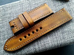 【貨物輸送無料】ウオッチ ヴィンテージレザーウォッチストラップパネライライトブラウン26粍 vintage old school handmade leather watch strap, panerai, light brown