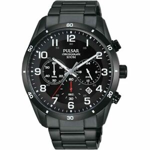 【送料無料】腕時計　パルサーゲンツイオンコーティングステンレスクロノグラフウォッチpulsar gents ion coated stainless steel chronograph watch pt3831x1 pnp