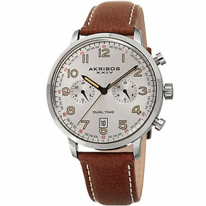 【送料無料】腕時計　モデルクロノグラフタンレザーストラップウォッチ model mens akribos xxiv ak1023ssbr chronograph tan leather strap watch