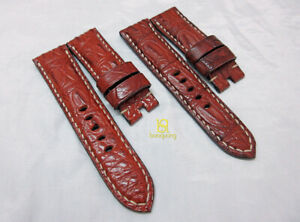 【送料無料】腕時計　ハンドメイドレッドブラウンクロコレザーストラップオーバルパネライhandmade red brown genuine croco leather strap oval 24mm fits panerai, pam