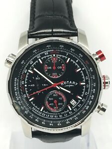 【貨物輸送無料】ウオッチ ロータリーオリジナルブラックレザーストラップガラス
