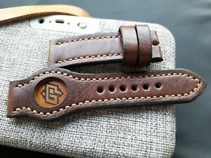 【貨物輸送無料】ウオッチ レザーヴィンテージストラップパネライブラウン24粍, ammo leather, vintage old school handmade watch strap, panerai, brown