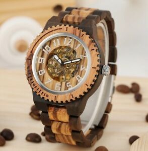 【貨物輸送無料】ウオッチ 縞馬白木natural zebra wood automatic wristwatch  wooden watch