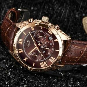 【送料無料】腕時計　トップブランドブラウンレザースポーツtop brand luxury waterproof 24 hour date brown leather sports wrist watch