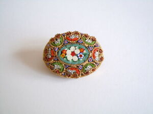 【送料無料】ジュエリー・アクセサリー ミレフィオーリミクロモザイクブローチpetit couleur doree millefiori micro mosaique broche 7,4 g2,8 x 2,1 cm