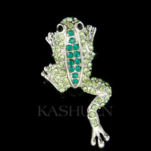 【送料無料】ジュエリー・アクセサリー グリーンエメラルドカエルクリスタルスワロフスキーヒキトロピカルブローチvert emeraude frog avec cristal swarovski crapaud tropical mignon animal broche