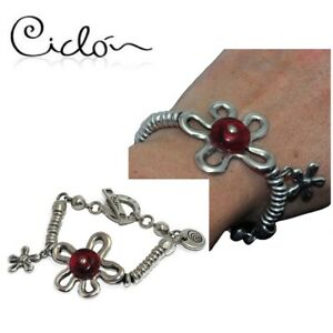 【送料無料】ジュエリー・アクセサリー オリジナルシルバーメッキブレスレットチャームciclon bracelet plaque argent original grosse fleur breloques rouge 20cm bijou