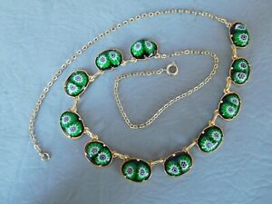【送料無料】ジュエリー・アクセサリー チェーンメタルネックレスエナメルエナメルヴィンテージエナメルchaine collier metal dore emaille emaux noir fleur blanche verte vintage enamels