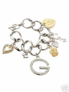 【貨物輸送無料】宝飾品・付属物 シルバードーレストラスロゴグルメブレスレットguess argente dore strass g logo bracelet gourmette