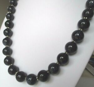 【送料無料】ジュエリー・アクセサリー ガラスビーズスパンコールヴィンテージネックレスcollier de perles de verre bleu nuit pailletees bijou vintage 380