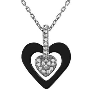 【送料無料】ジュエリー・アクセサリー ブラックセラミックスハートネックレスシルバージルコニウムcollier coeur en ceramique noire, argent amp; zirconium longueur au choix femme