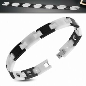 【送料無料】ジュエリー・アクセサリー ブレスレットセラミックリンクパンサー21cm x 10mm ?bracelet magnetique lien ceramique noir et blanc panthere