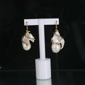 【送料無料】ジュエリー・アクセサリー イヤリングゴールドメッキスネークパールボリクディプロバロックboucles doreilles plaque or serpent perle culture baroque irregulier tz5 22 01｜hokushin