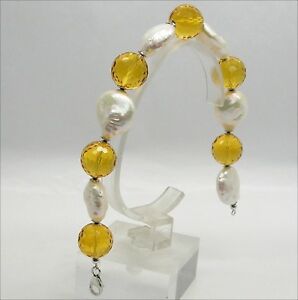 【貨物輸送無料】宝飾品・添え物 アルジェントペルルバローチェエシトリノブラチャルbracciale インチ argento perle barocche e citrino             agrp 032