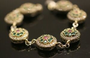 【貨物輸送無料】宝飾品・佩び物 トルコハンドメイドスターリングシルバールビーエメラルドブレスレットturkish handmade sterling silver 925 ruby emerald bracelet