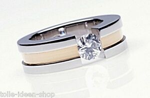 【貨物輸送無料】宝飾品・付属物 ジュエリーバイカラーイノックスリングジルコンbijoux aimantes anneau inox bicolore avec 1 zircone