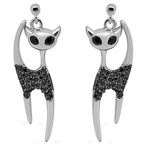 【貨物輸送無料】宝飾品・添え物 アージェントロディエブラックジルコニウムオキシデboucles doreilles chat en argent 925 rhodie et oxyde de zirconium noirs  femme