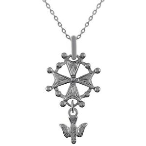 【送料無料】ジュエリー・アクセサリー シルバーローディエユグノートプロテスタントクロスネックレスcollier croix protestante huguenote en argent 925 rhodie  longueur au choix