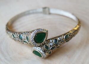 【送料無料】ジュエリー・アクセサリー スターリングシルバーハンドメイドトルコエメラルドブレスレットカフ925 argent sterling handmade authentique turque emeraude bracelet manchette