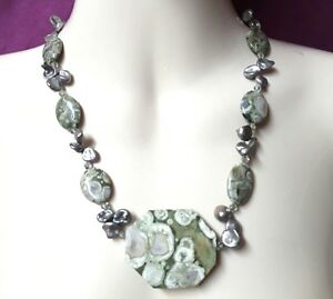 【貨物輸送無料】宝飾品・付属物 ビーズアガテmagnifique ras de cou en  perles rustiques et agathe moussue