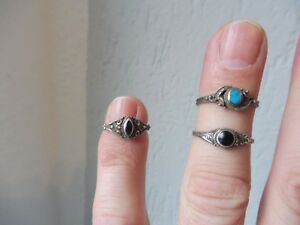 【送料無料】ジュエリー・アクセサリー リングシルバーターコイズオニキス__ 3 belle, vieux anneaux __ 925 argent __ avec turquoise et onyx ___