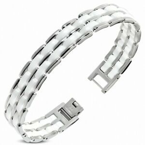 【送料無料】ジュエリー・アクセサリー セラミックイノスチールホワイトオーバルパンサーブレスレット20cm x 12mm ?bracelet maillon panthere ovale blanc en ceramique et en acier ino