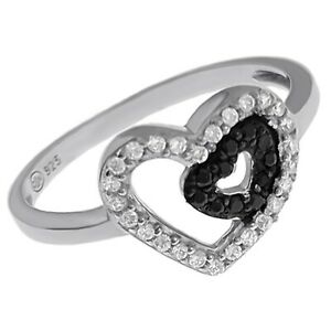 【送料無料】ジュエリー・アクセサリー シルバーハートリングロディエジルコニウムサイズbague coeur en argent 925 rhodie et zirconium noirs et blancs  taille 60 dispo