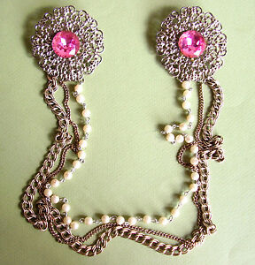 【送料無料】ジュエリー・アクセサリー チェーンダブルブローチ1125   broche double reliee par des chaines