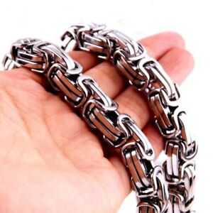 【送料無料】ジュエリー・アクセサリー マッシブチェーンビザンチンカラースチールシルバー80cm x 14mm chaine massive collier byzantin acier inoxydable argent
